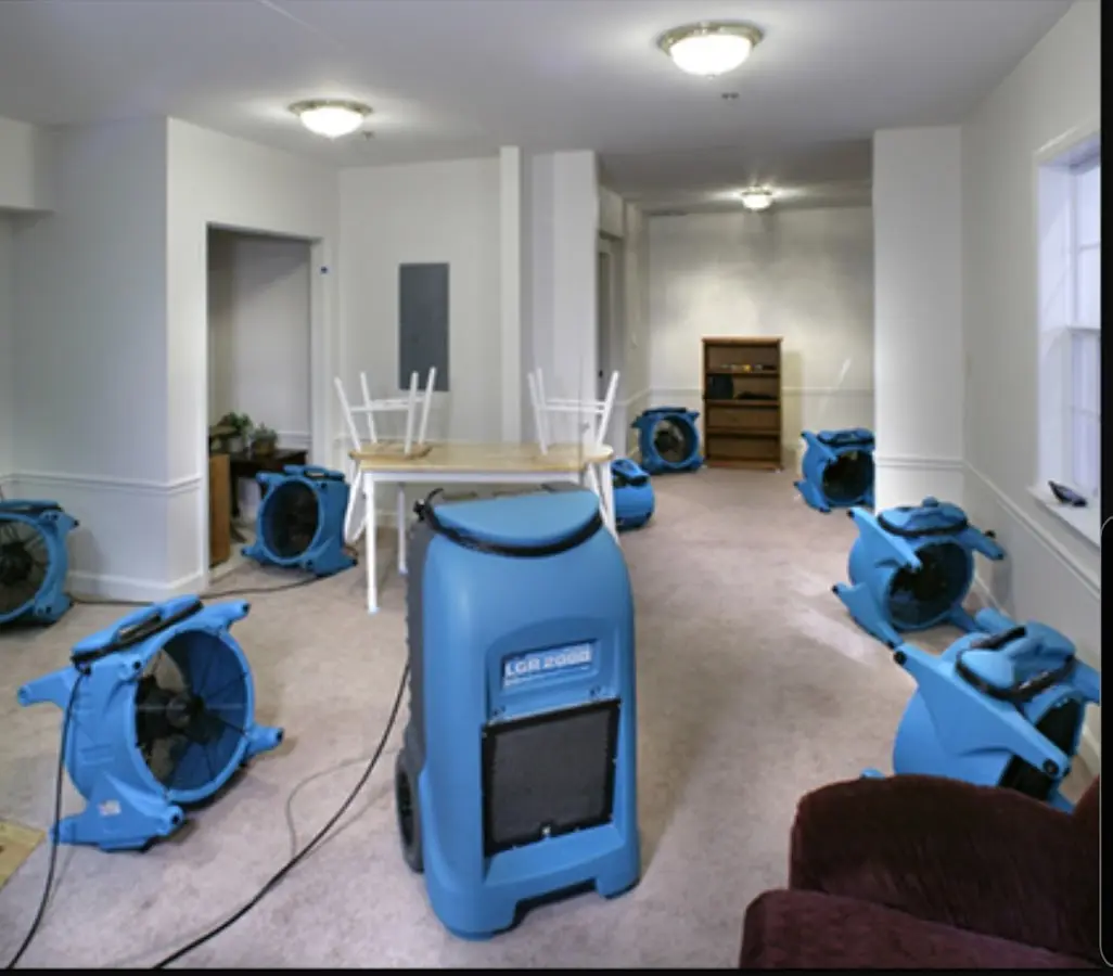 Air movers and dehumidifier setup for Water Damage Restoration in Farragut